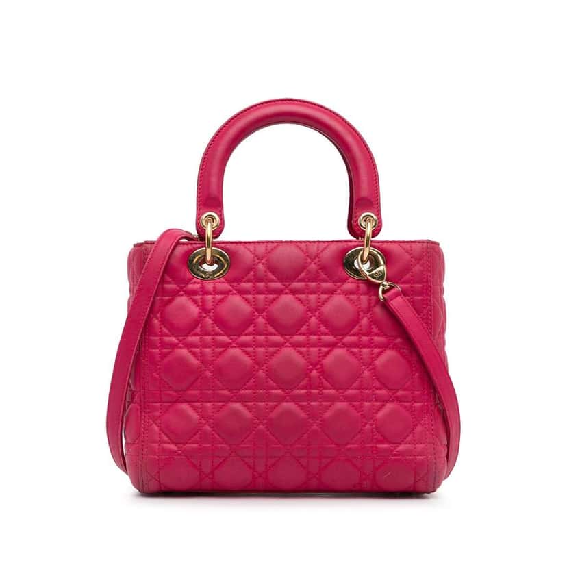Dior Medium Lambskin Cannage Lady Dior Pink Leather Very good condition - Model View