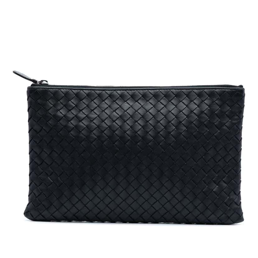 Bottega Veneta Nappa Intrecciato Clutch Black Leather Good condition - Front View