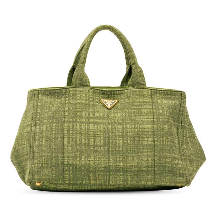 Prada Large Canvas Canapa Satchel Green Canvas Good condition - Front View