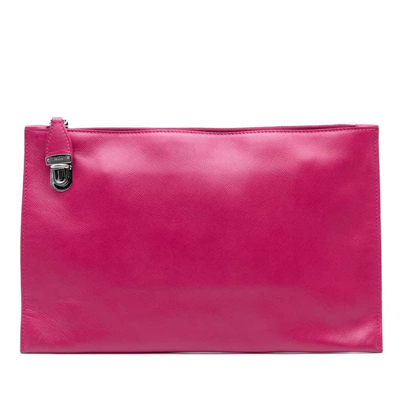 Prada Saffiano Lux Zip Clutch Pink Leather Good condition - Front View