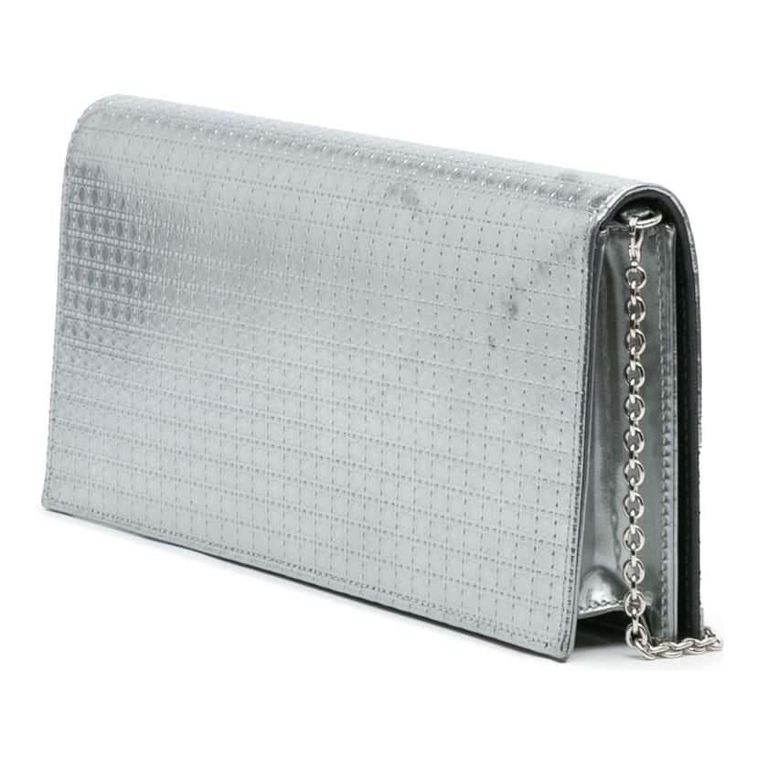Dior Metallic Patent Microcannage Lady Dior Croisiere Chain Clutch Silver Leather Good condition - Back View