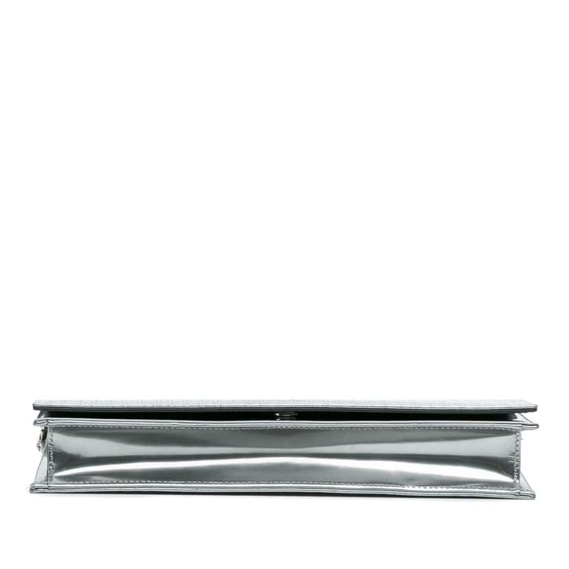 Dior Metallic Patent Microcannage Lady Dior Croisiere Chain Clutch Silver Leather Good condition - Inside View