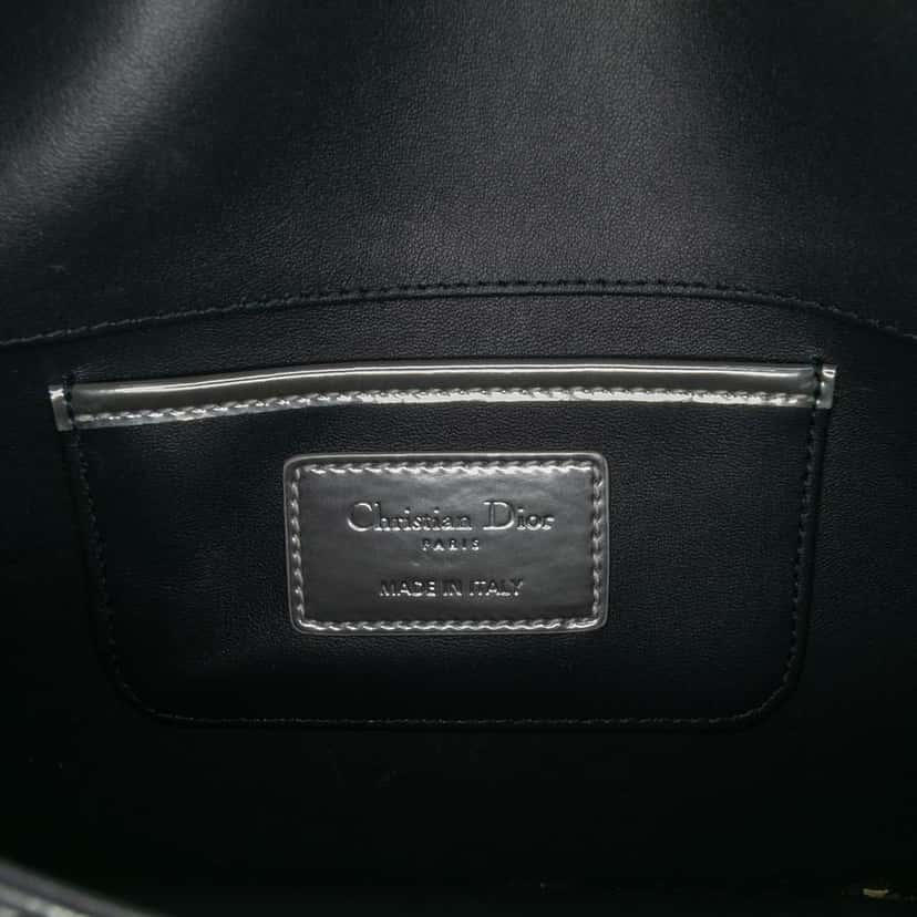 Dior Metallic Patent Microcannage Lady Dior Croisiere Chain Clutch Silver Leather Good condition - Box View