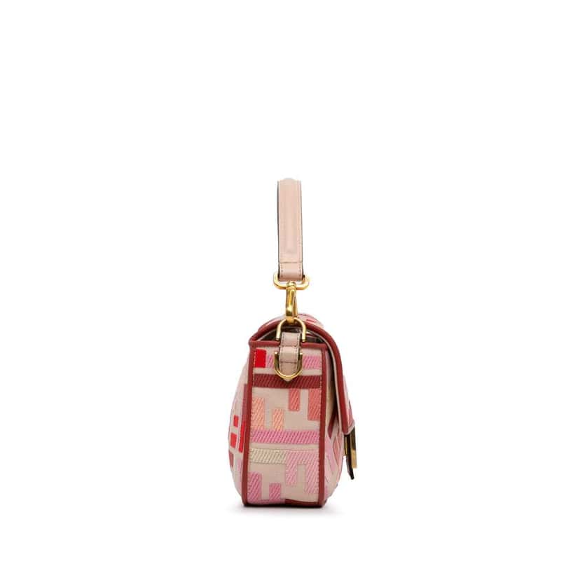 Fendi Zucca Embroidered Baguette Satchel Pink Canvas Good condition - Inside View