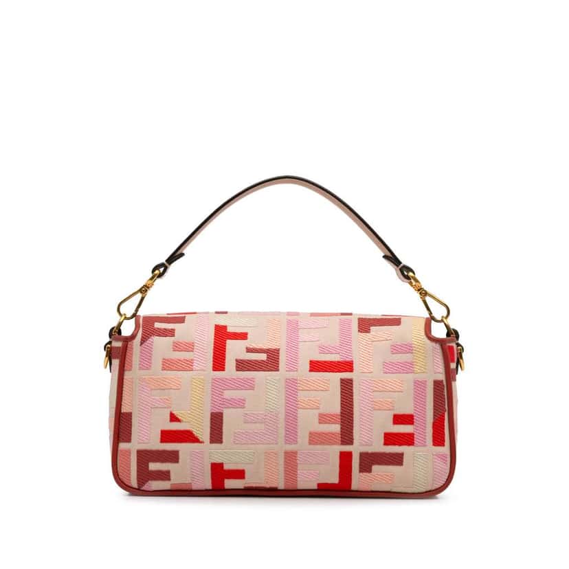 Fendi Zucca Embroidered Baguette Satchel Pink Canvas Good condition - Model View