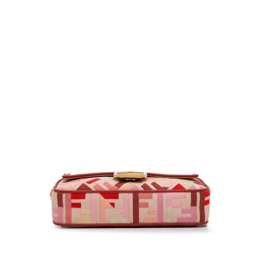 Fendi Zucca Embroidered Baguette Satchel Pink Canvas Good condition - Box View