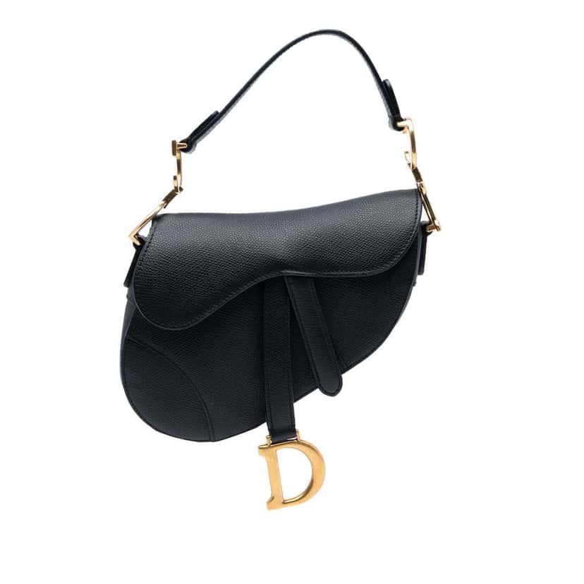 Dior Mini Grained Calfskin Saddle Bag Black Leather Good condition - Front View