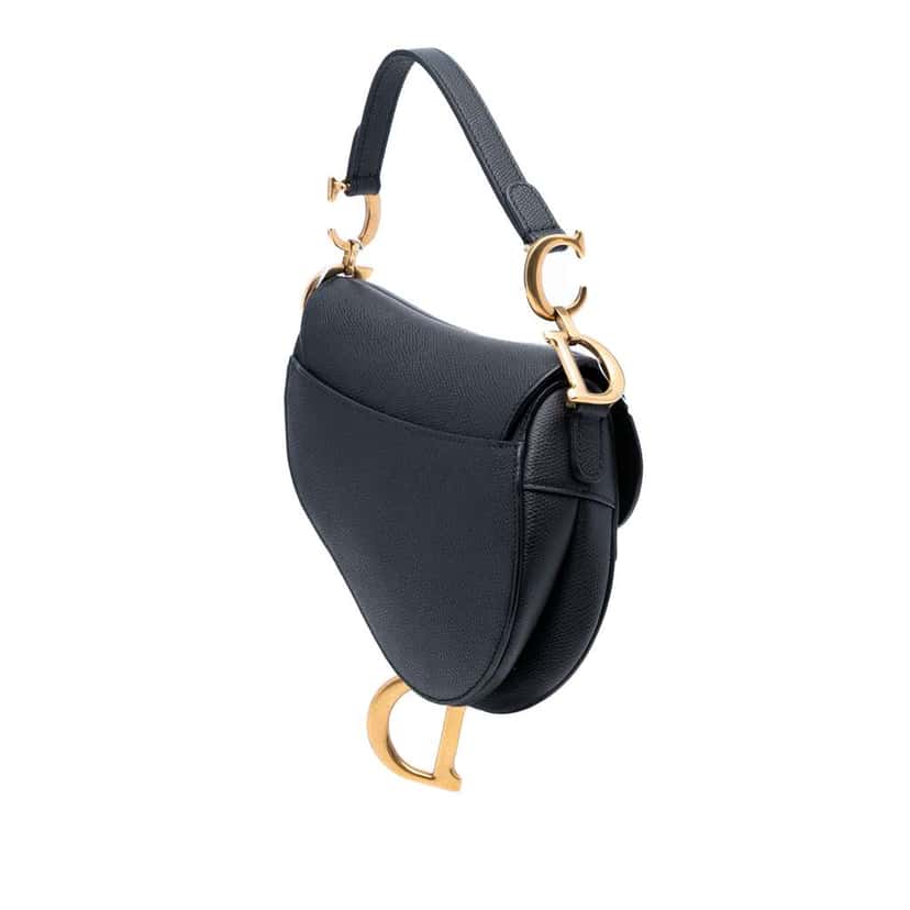 Dior Mini Grained Calfskin Saddle Bag Black Leather Good condition - Back View