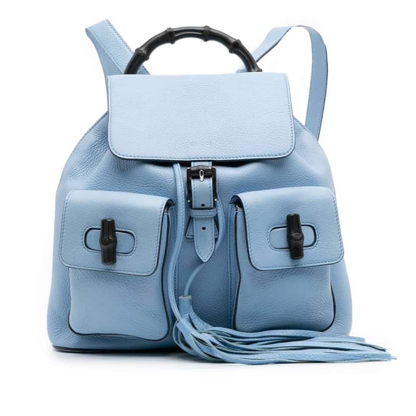 Gucci Leather Bamboo Tassel Backpack Blue Leather Good condition - Front View