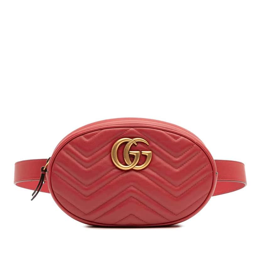 Gucci Small GG Marmont Matelasse Leather Belt Bag Red Leather Good condition - Front View