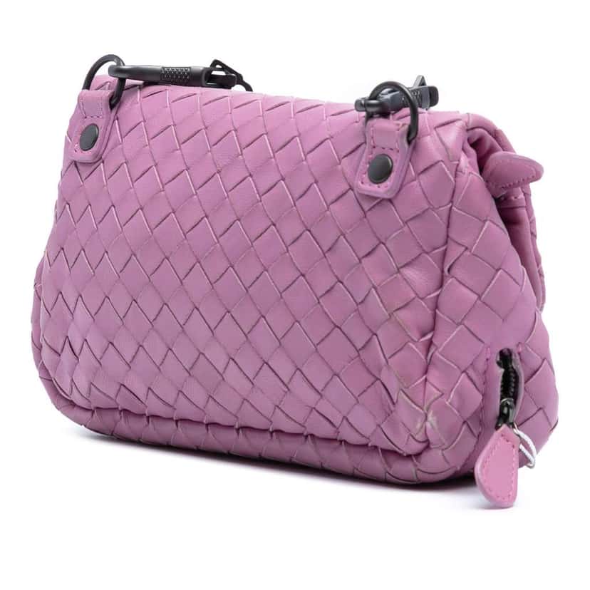 Bottega Veneta Mini Nappa Intrecciato Expandable Chain Flap Crossbody Pink Leather Good condition - Back View