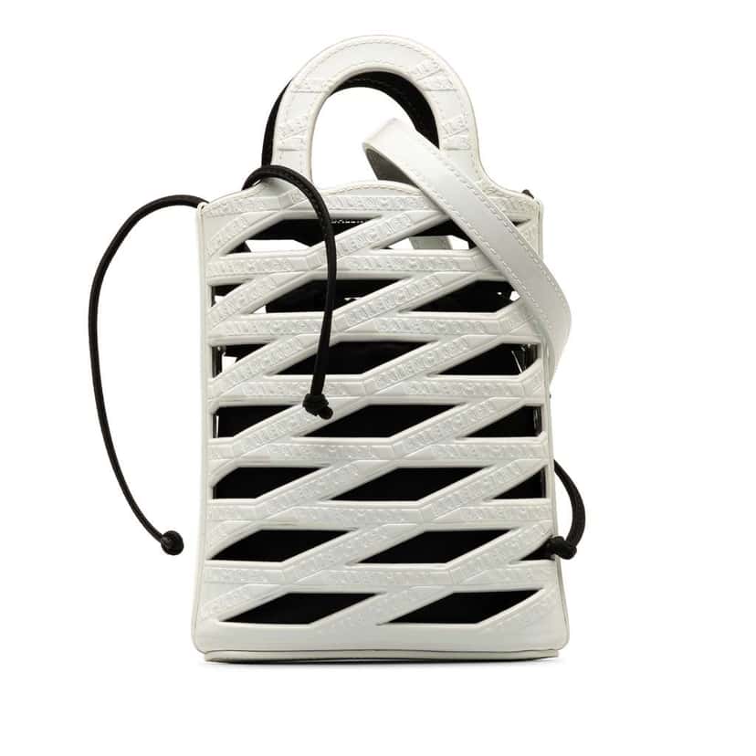 Balenciaga Neo Basket Phone Holder White Leather Good condition - Front View
