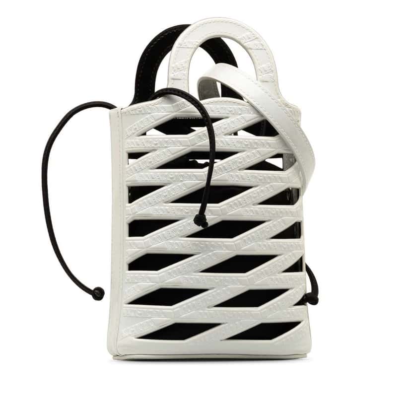 Balenciaga Neo Basket Phone Holder White Leather Good condition - Back View