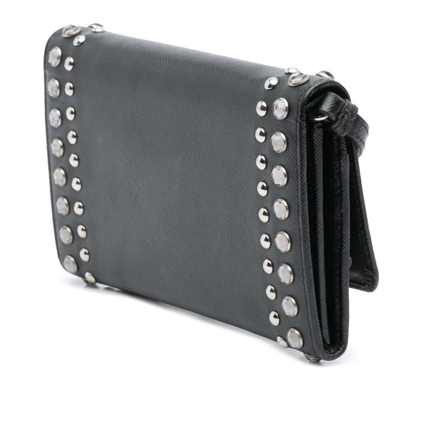 Prada Saffiano Crystal Studded Wallet on Strap Black Leather Good condition - Back View