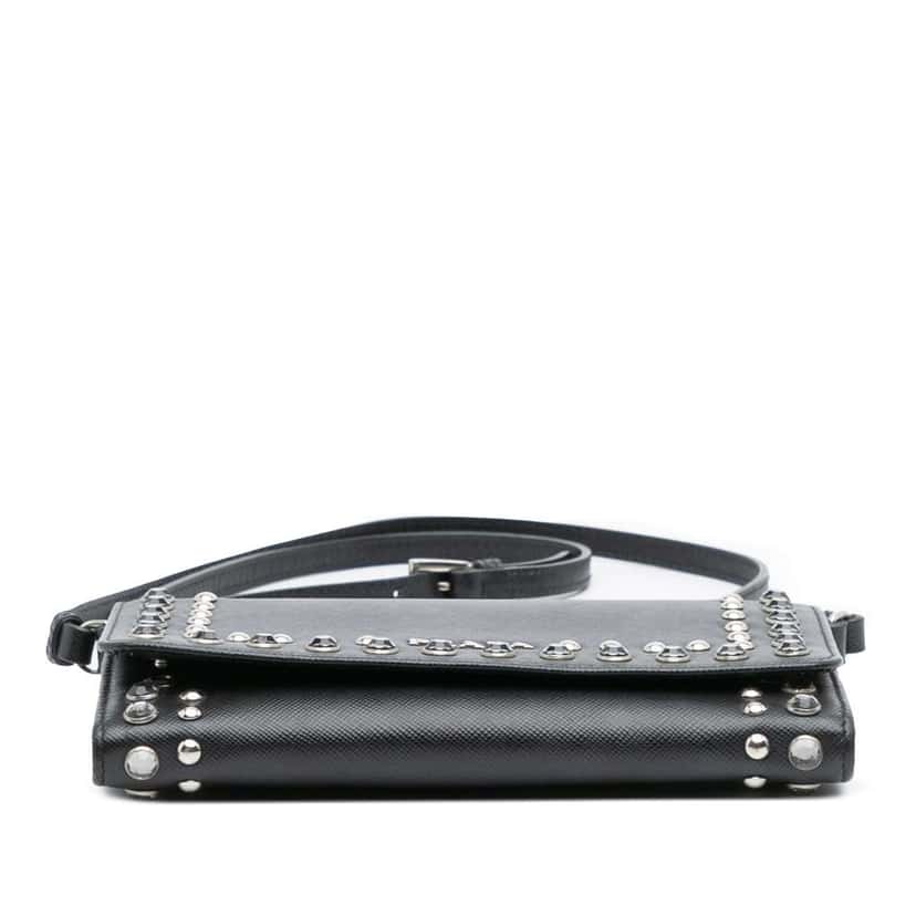 Prada Saffiano Crystal Studded Wallet on Strap Black Leather Good condition - Inside View