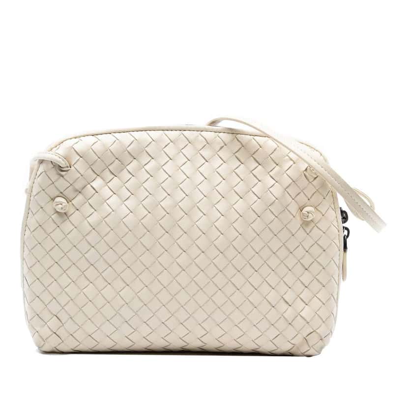 Bottega Veneta Nappa Intrecciato Nodini Crossbody White Leather Good condition - Front View