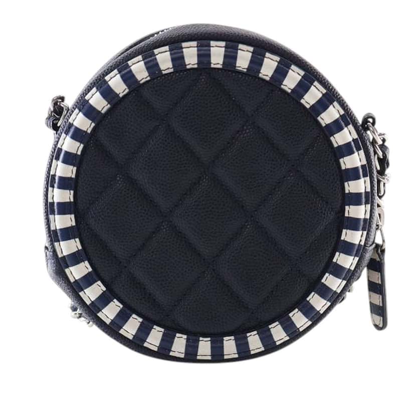Chanel Caviar Striped CC Filigree Round Crossbody Blue Leather Good condition - Inside View