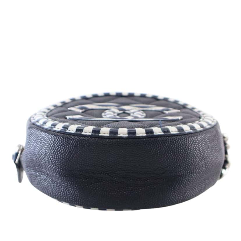 Chanel Caviar Striped CC Filigree Round Crossbody Blue Leather Good condition - Model View