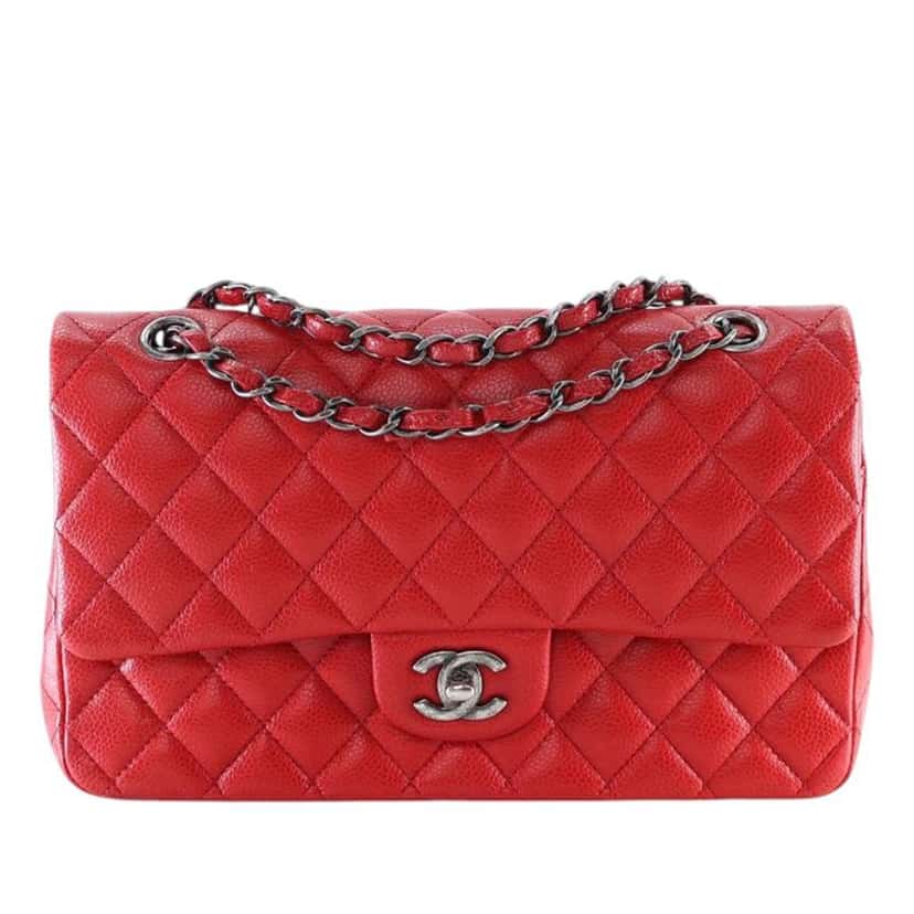 Chanel Medium Classic Caviar Double Flap Red Leather Good condition - Front View