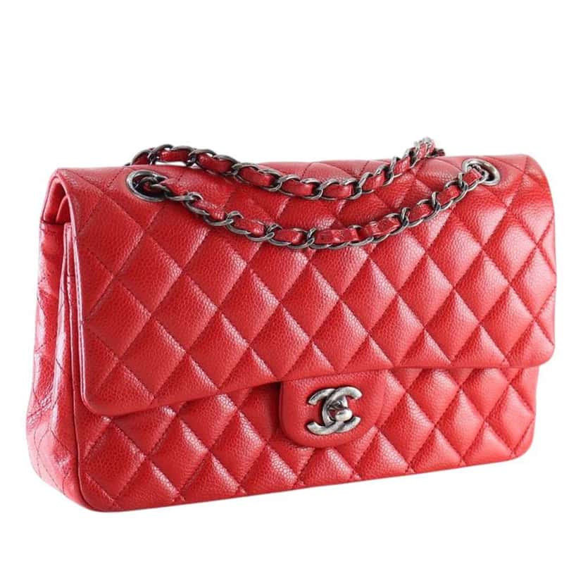 Chanel Medium Classic Caviar Double Flap Red Leather Good condition - Back View