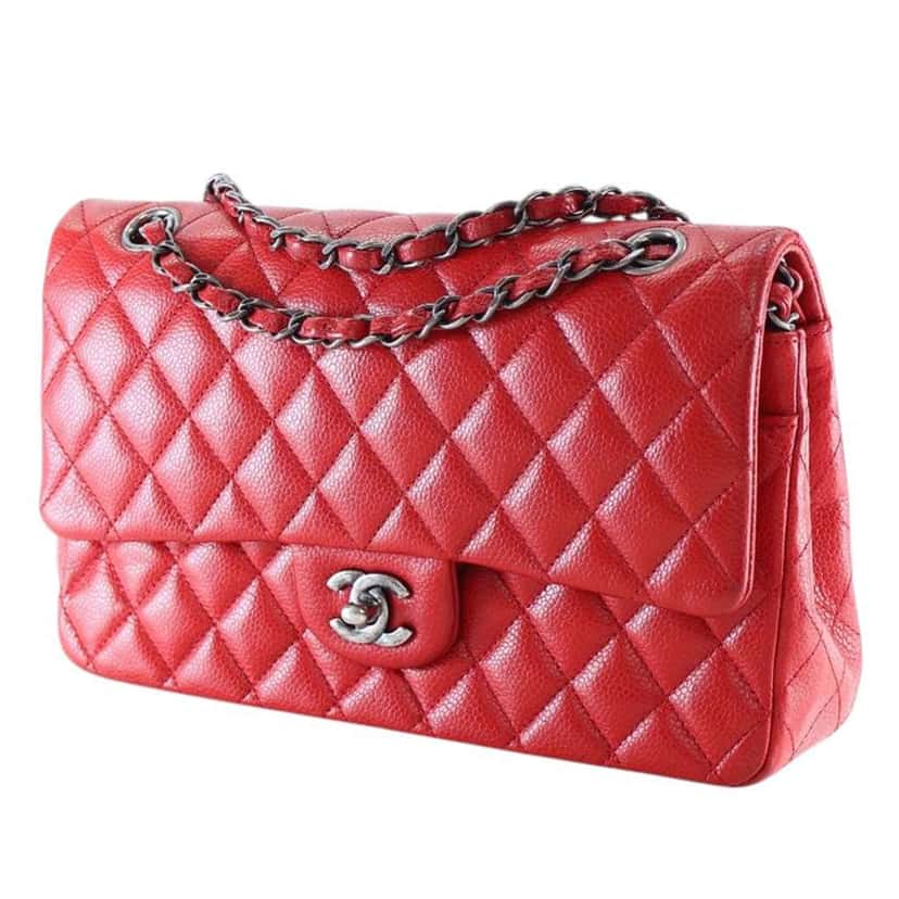 Chanel Medium Classic Caviar Double Flap Red Leather Good condition - Inside View