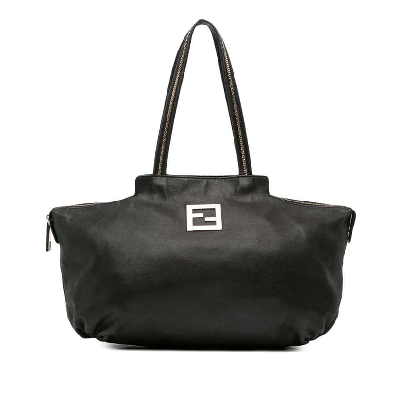 Fendi Medium Nubuck Chains Tote Black Leather Good condition - Front View