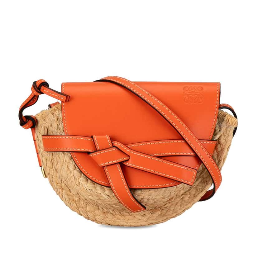 Loewe Mini Raffia Gate Crossbody Brown Good condition - Front View