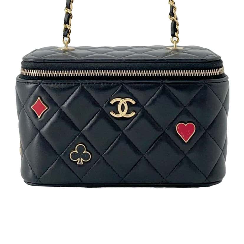 Chanel Lambskin Coco Casino Vanity Case Black Leather Very good condition - Front View