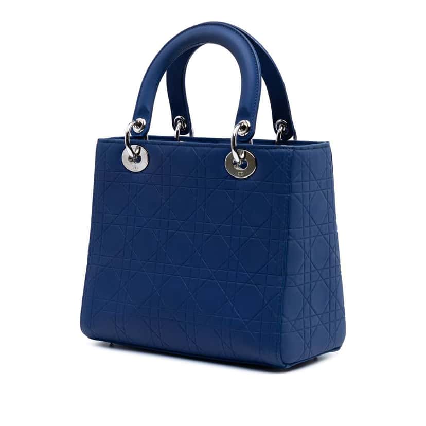 Dior Medium Lambskin Cannage Lady Dior Blue Leather Good condition - Back View