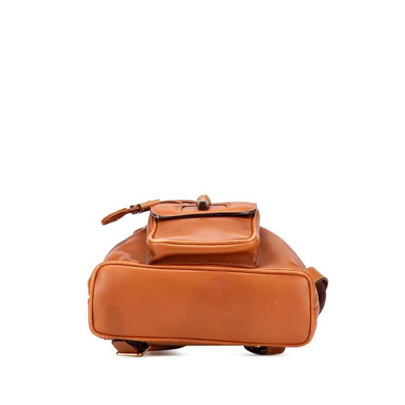 Gucci Leather Bamboo Drawstring Backpack Brown Leather Good condition - Inside View