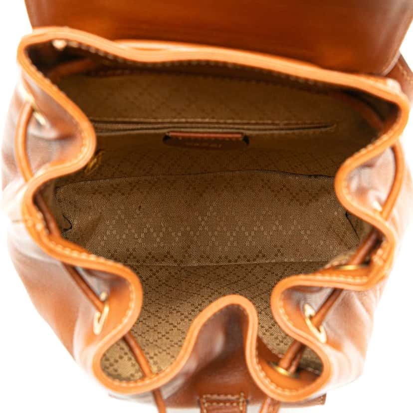 Gucci Leather Bamboo Drawstring Backpack Brown Leather Good condition - Model View