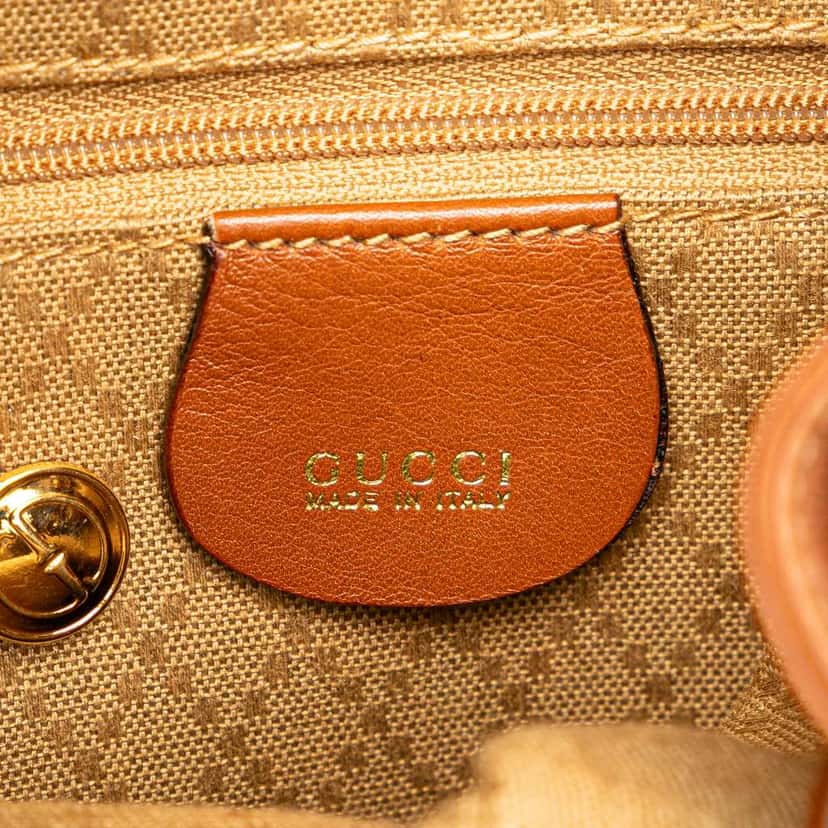 Gucci Leather Bamboo Drawstring Backpack Brown Leather Good condition - Box View