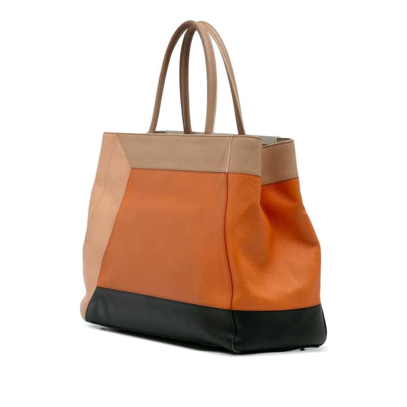 Fendi Medium Multicolor Calfskin Colorblock Regular 2Jours Tote Orange Leather Fair condition - Back View