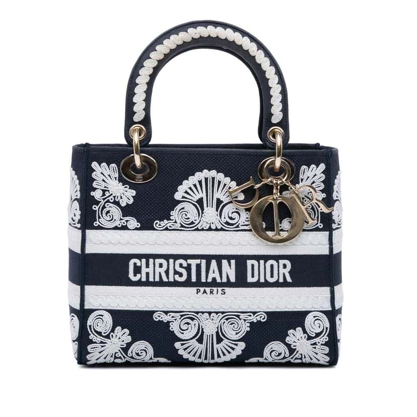 Dior Medium Embroidered Canvas Cornely Lady D Lite Blue Canvas Good condition - Front View