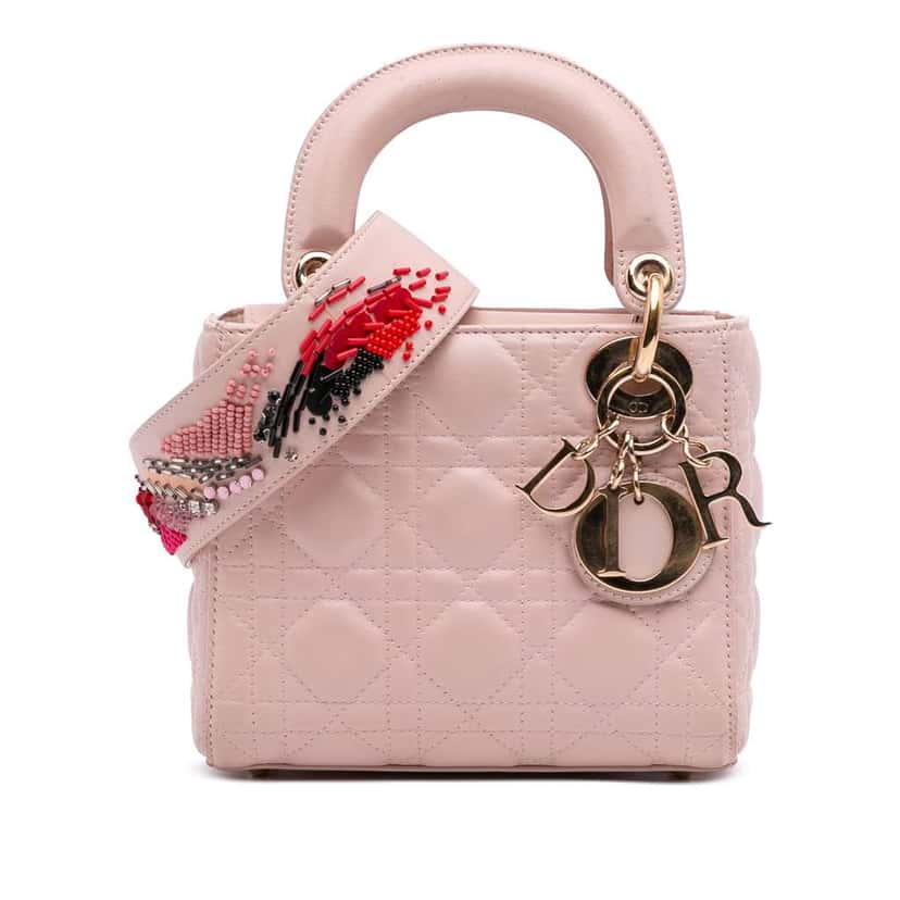 Dior Mini Lambskin Cannage Lady Dior Brown Leather Good condition - Front View