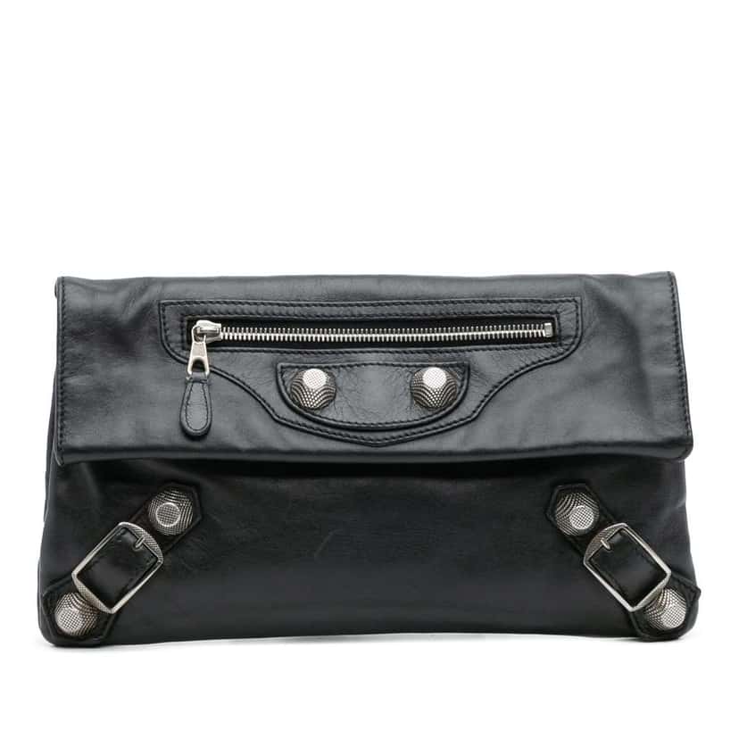 Balenciaga Lambskin Motocross Giant 21 Envelope Clutch Black Leather Good condition - Front View