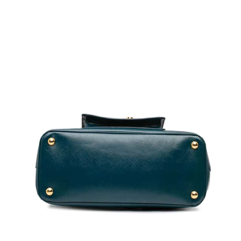 Prada Saffiano Vernice Galleria Double Zip Front Pocket Satchel Blue Leather Good condition - Inside View