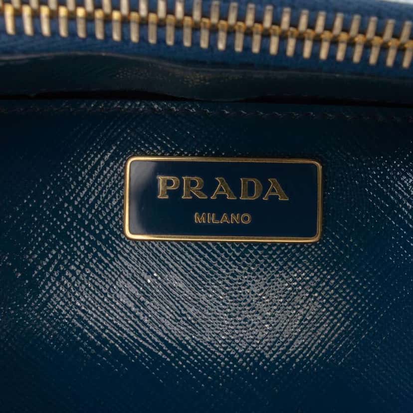 Prada Saffiano Vernice Galleria Double Zip Front Pocket Satchel Blue Leather Good condition - Box View