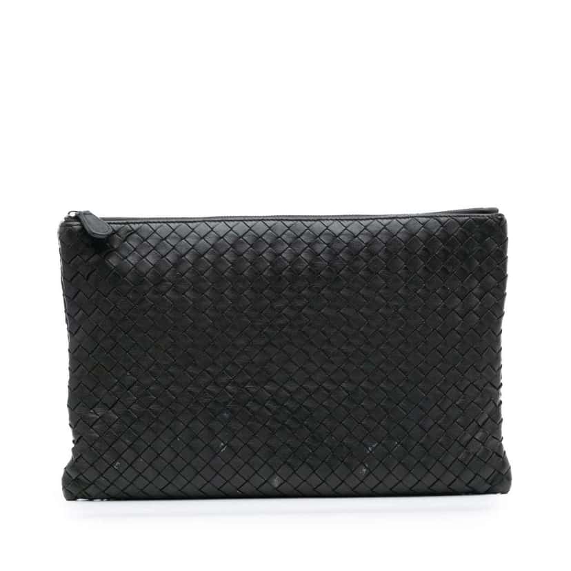 Bottega Veneta Nappa Intrecciato Clutch Black Leather Good condition - Front View