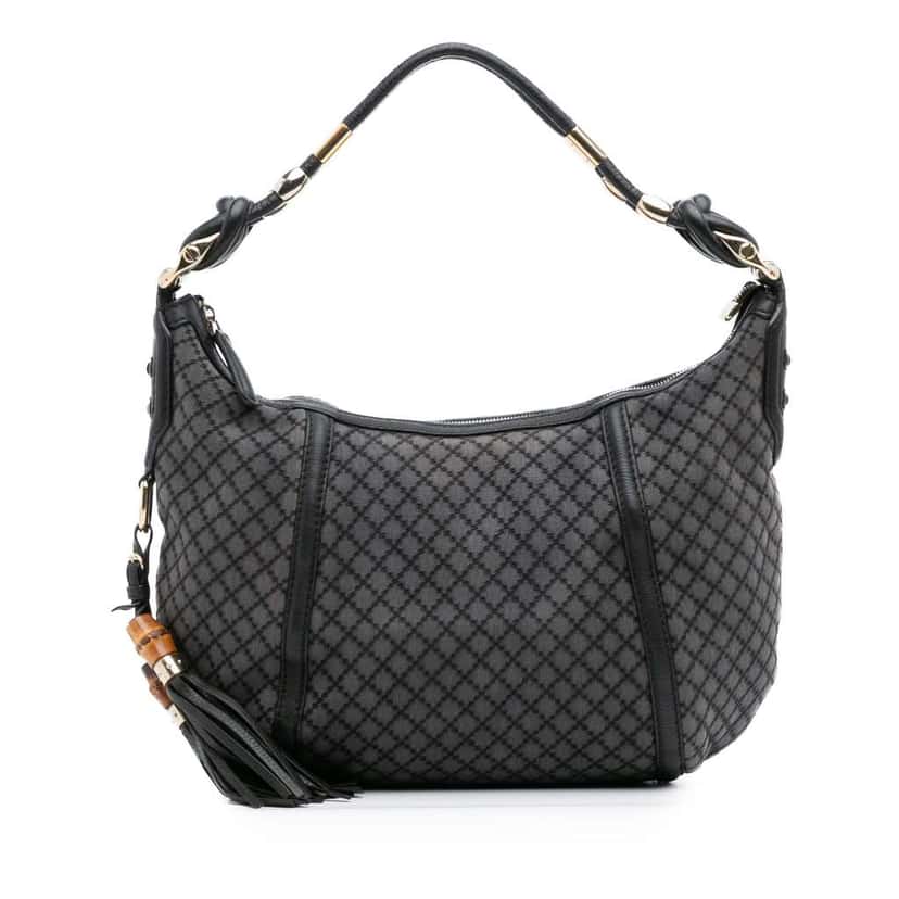 Gucci Medium Diamante Canvas Techno Horsebit Hobo Grey Canvas Fair condition - Front View