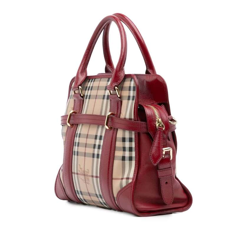Burberry Haymarket Check Coated Canvas Minford Portrait Satchel Brown Canvas Good condition - Back View