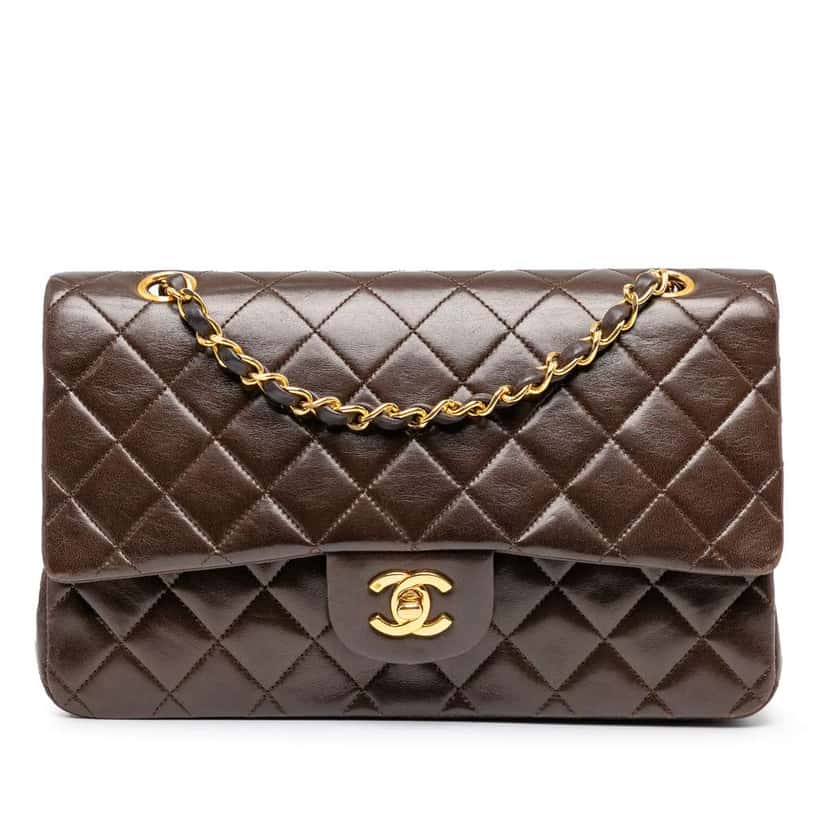 Chanel Medium Classic Lambskin Double Flap Brown Leather Good condition - Front View