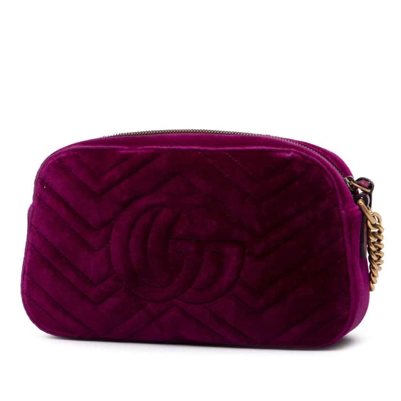 Gucci Small GG Marmont Matelasse Velvet Crossbody Purple Velvet Good condition - Back View