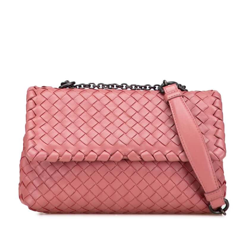 Bottega Veneta Baby Nappa Intrecciato Olimpia Crossbody Pink Leather Good condition - Front View