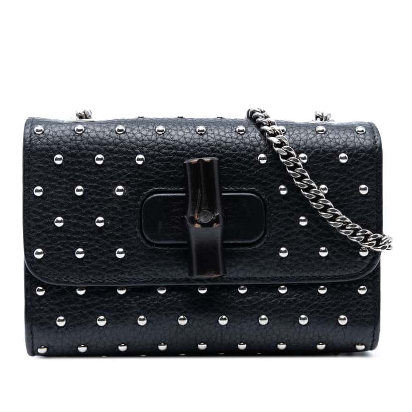 Gucci Small Leather Studded Miss Bamboo Crossbody Black Leather Good condition - Front View