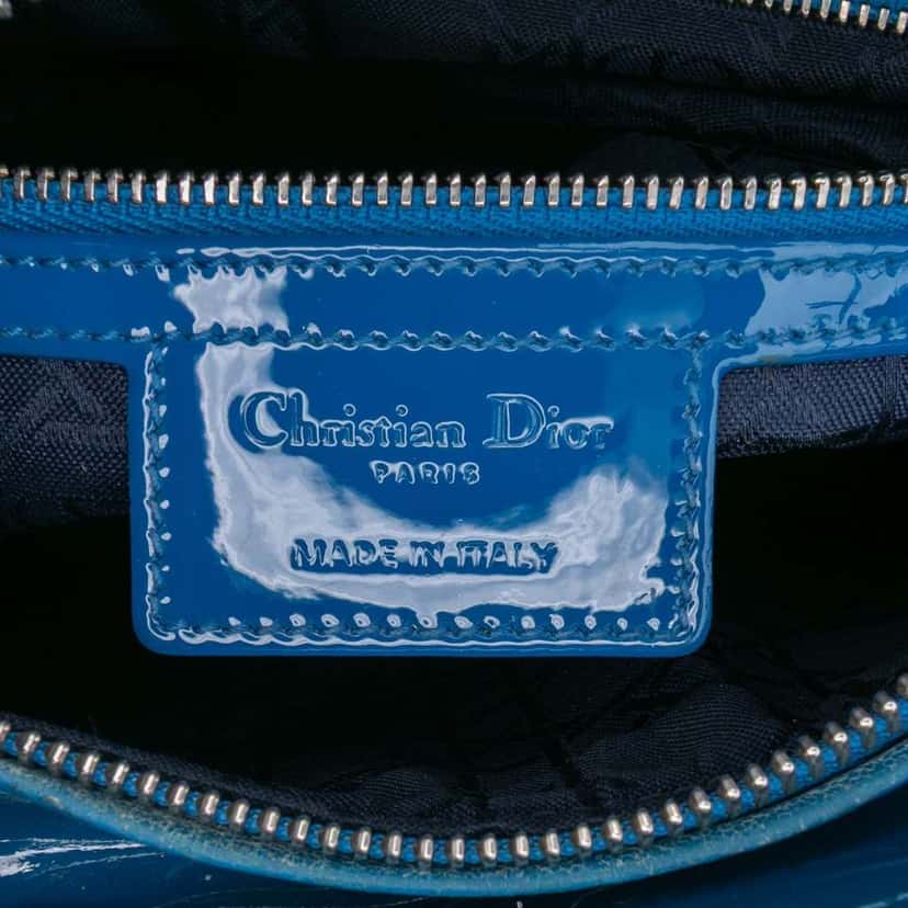 Dior Large Patent Cannage Lady Dior Blue Leather Good condition - Box View