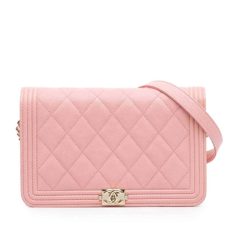 Chanel Quilted Caviar Boy Wallet on Chain Pink Leather Good condition - Front View