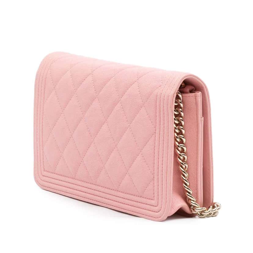Chanel Quilted Caviar Boy Wallet on Chain Pink Leather Good condition - Back View