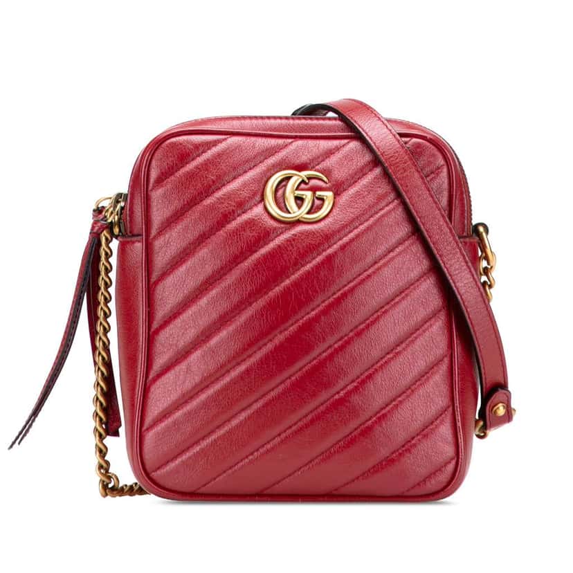 Gucci GG Marmont Matelasse Leather Double Zip Crossbody Red Leather Very good condition - Front View