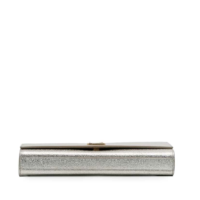 Saint Laurent Metallic Textured Calfskin Classic Monogram Cassandre Crossbody Silver Leather Good condition - Inside View